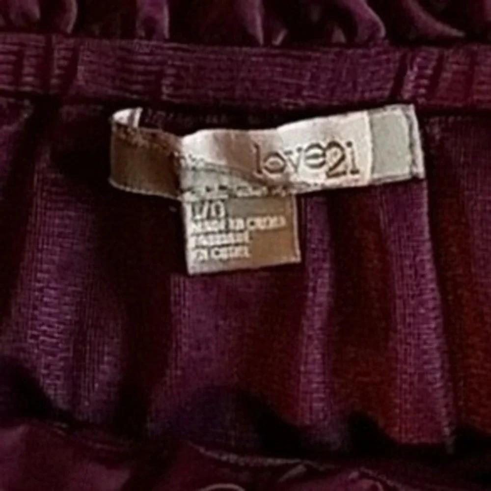 Love21 Tulip Skirt Womens L Burgundy Draped Bubble Hem Wrap Mini Chic Party Boho